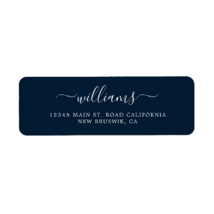 Modern Navy Blue Chic Calligraphy Script Return  L
