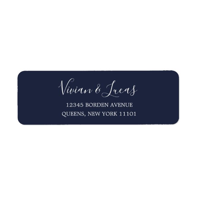 Modern Navy Blue Chic Script Return Address (Front)