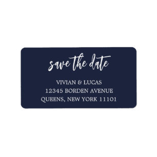 Modern Navy Blue Chic Script Save The Date Label