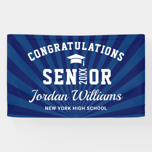 Modern Navy Blue Class of 2024 Graduation Party Banner (Horizontal)