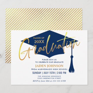 Modern Navy Blue Class of 2024 Graduation Party Invitation