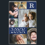 Modern Navy Blue Colour Block Family Photo Collage Calendar<br><div class="desc">Modern Navy Blue Colour Block Family Photo Collage - with personalized family last name, year, and initial letter, all arranged in an elegant grid layout. This modern and sleek design displays 6 of your own pictures beautifully on the Cover, 6 More on the Back, and a single photo for every...</div>