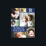 Modern Navy Blue Colour Block Family Photo Collage Canvas Print<br><div class="desc">Modern Navy Blue Colour Block Family 6 Photo Collage - with personalized family last name, year, and initial letter, all arranged in an elegant grid layout. This modern and sleek design displays 6 of your own pictures beautifully. Available in several colorways to match any room decor. Makes a great holiday...</div>