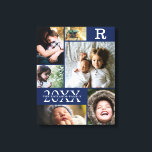 Modern Navy Blue Colour Block Family Photo Collage Canvas Print<br><div class="desc">Modern Navy Blue Colour Block Family 6 Photo Collage - with personalized family last name, year, and initial letter, all arranged in an elegant grid layout. This modern and sleek design displays 6 of your own pictures beautifully. Available in several colorways to match any room decor. Makes a great holiday...</div>