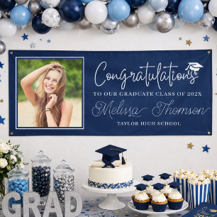 Modern Navy Blue Congratulations Graduate Photo Banner