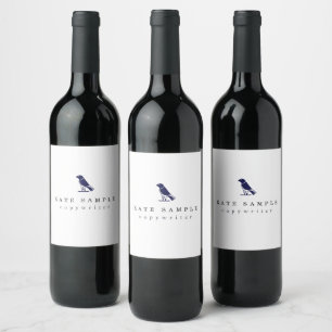 Modern Navy Blue Copywriter Personal Brand Bird Wine Label