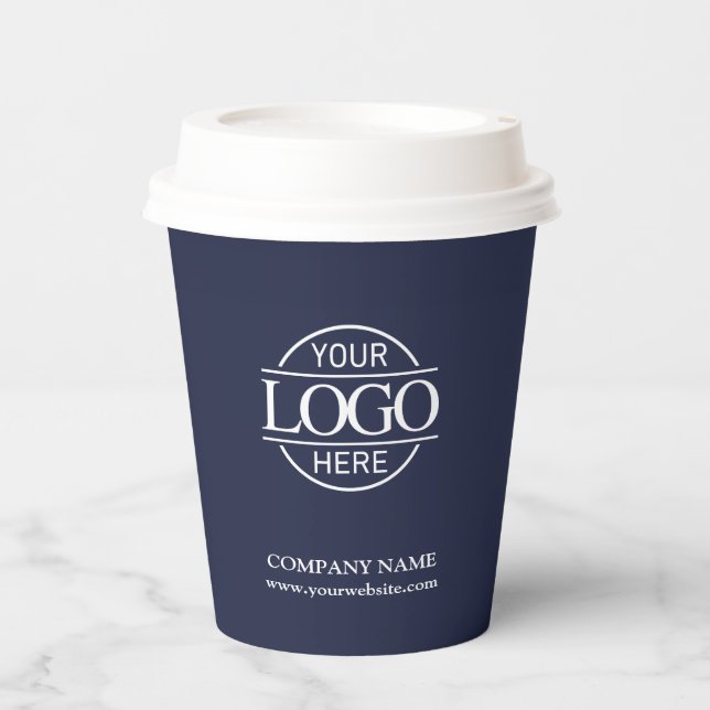 Modern Navy Blue Corporate Company Business Logo Paper Cups (Front)