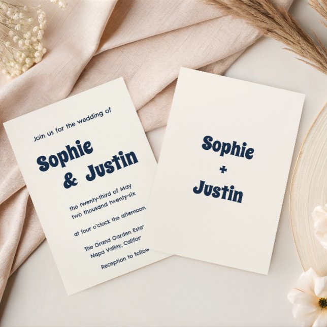 Modern Navy Blue & Cream Classic Wedding Invitation (Creator Uploaded)