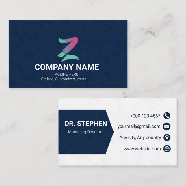 Modern Navy Blue Creative Gradient Logo  Business Card (Front/Back)