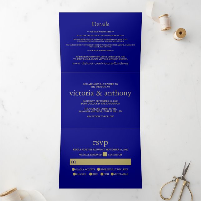 Modern Navy Blue & Crimson Red Wedding Suite Tri-Fold Invitation (Inside)