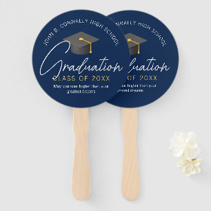 Modern Navy Blue Custom Graduation Party Hand Fan