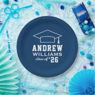 Modern Navy Blue Custom Graduation Party Paper Plate