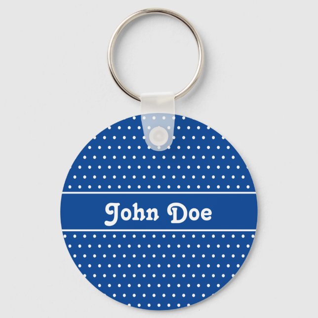 Modern Navy Blue Custom Name Polka Dot Keychain (Front)