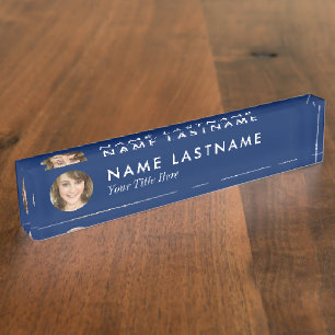 Modern Navy Blue Custom Photo Modern Minimalist Nameplate