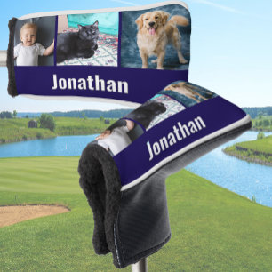 Modern Navy Blue Custom Photo Template and Name Golf Head Cover