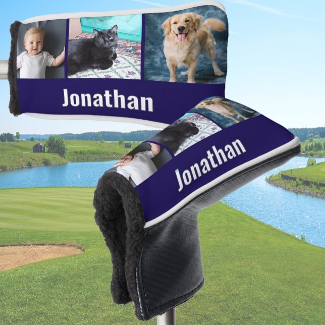 Modern Navy Blue Custom Photo Template and Name Golf Head Cover (Creator Uploaded)
