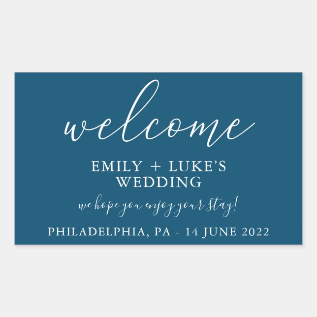 Modern Navy Blue Custom Wedding Welcome Sticker (Front)