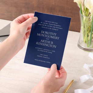 Modern Navy Blue Elegant Wedding Vellum Invitations