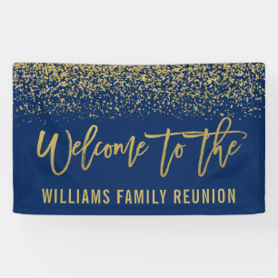 Modern Navy Blue Faux Gold Glitter Reunion Banner