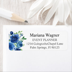 Modern Navy Blue Floral Business Return Address