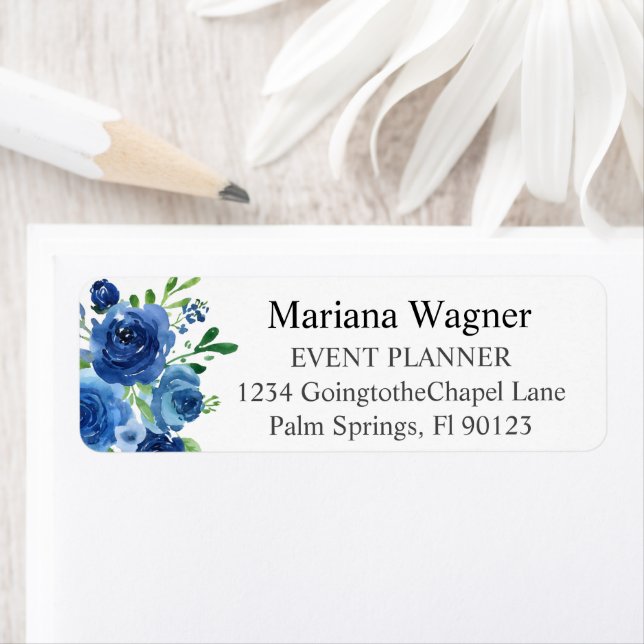Modern Navy Blue Floral Business Return Address (Insitu)