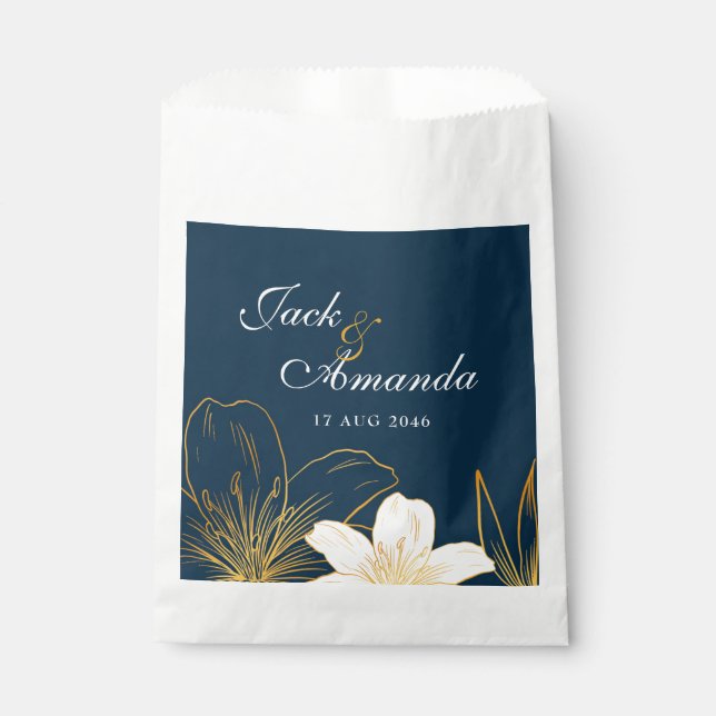 Modern Navy Blue Flower Chic Wedding Favour Bag (Front)