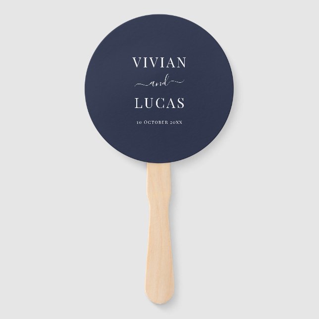 Modern Navy Blue Formal Minimal Wedding Hand Fan (Front)