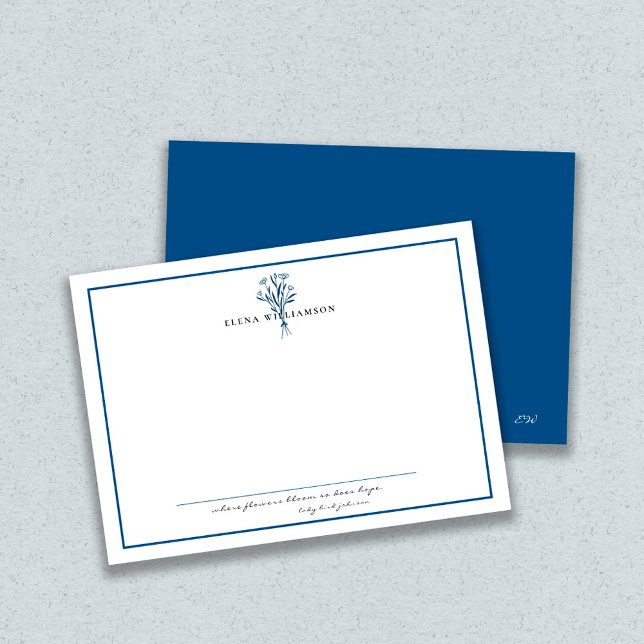 Modern Navy Blue Frame Flowers & Hope Personalized Card (Creator Uploaded)
