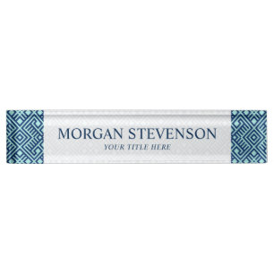 Modern Navy Blue Geometric Pattern Nameplate
