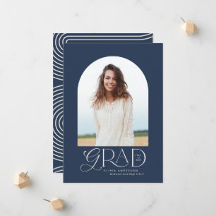 Modern navy blue geometric photo arch graduation announcement