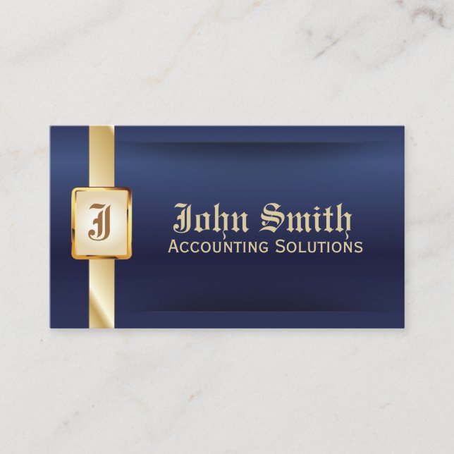 Modern Navy Blue & Gold Accounting Business Card (Front)
