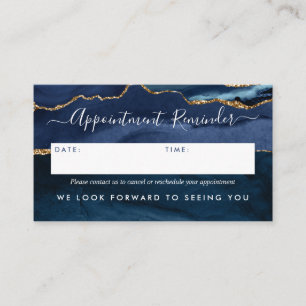 Modern Navy Blue Gold Agate Geode Elegant Script Appointment Card