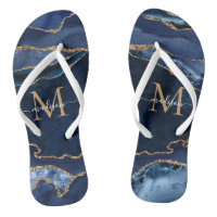 Modern Navy Blue Gold Agate Geode Girly Monogram