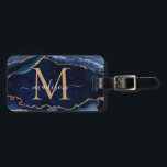 Modern Navy Blue Gold Agate Geode Girly Monogram Luggage Tag<br><div class="desc">Modern Glam Navy Blue Gold Glitter Sparkle Agate Geode Gemstone Elegant Feminine Monogram Script Name  Luggage Tags</div>
