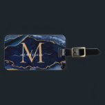 Modern Navy Blue Gold Agate Geode Girly Monogram Luggage Tag<br><div class="desc">Modern Glam Navy Blue Gold Glitter Sparkle Agate Geode Gemstone Elegant Feminine Monogram Script Name  Luggage Tags</div>