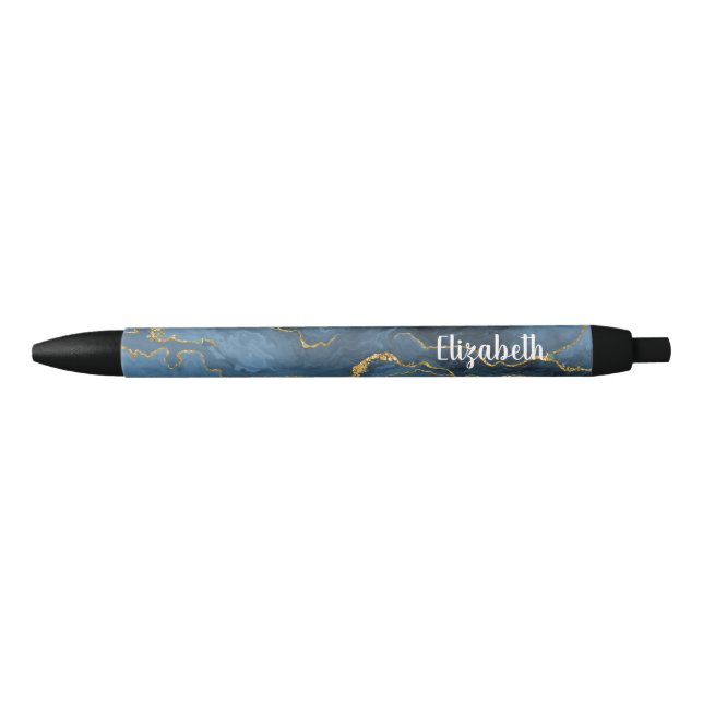 Modern Navy Blue Gold Agate Geode Pen (Front)