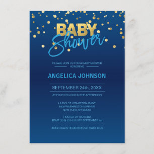 Modern Navy Blue Gold Confetti BOY Baby Shower Invitation