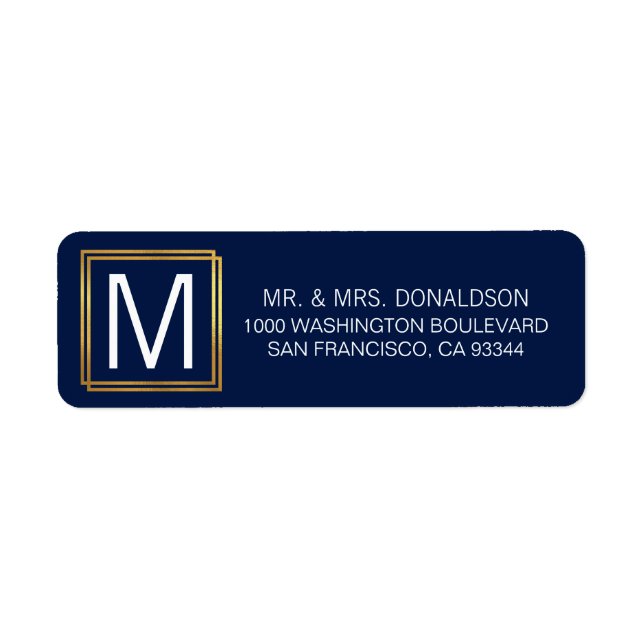 Modern Navy Blue Gold Frame Monogram Initials (Front)