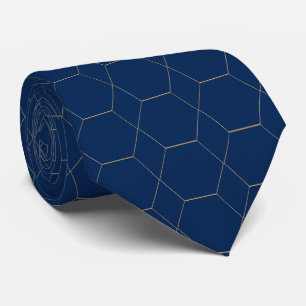 Modern Navy Blue Gold Geometric Tie