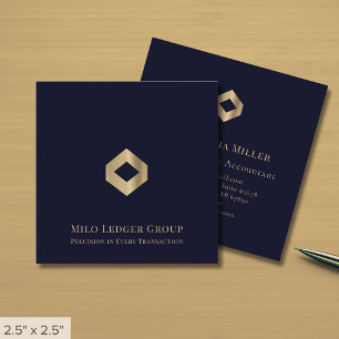 Modern Navy Blue Gold Logo Square Business Card