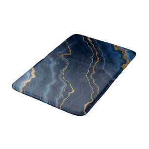 Modern Navy Blue Gold Marble Collection Bath Mat