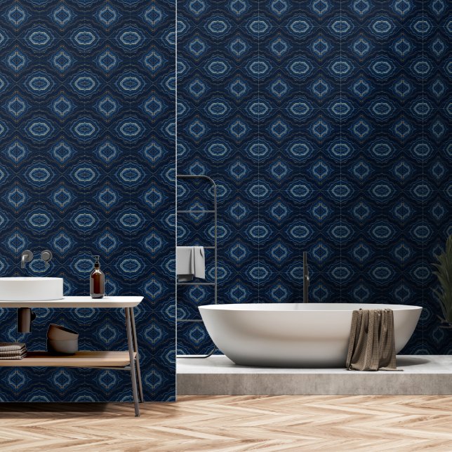 Modern Navy Blue Gold Marble Collection Wallpaper (Bathroom)