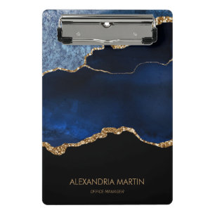 Modern Navy Blue Gold Marble Glitter Office Mini Clipboard