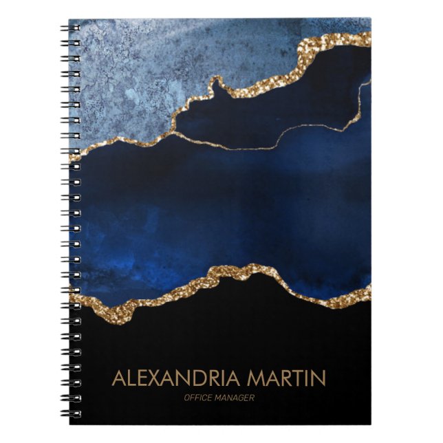 Modern Navy Blue Gold Marble Glitter Office  Notebook (Front)