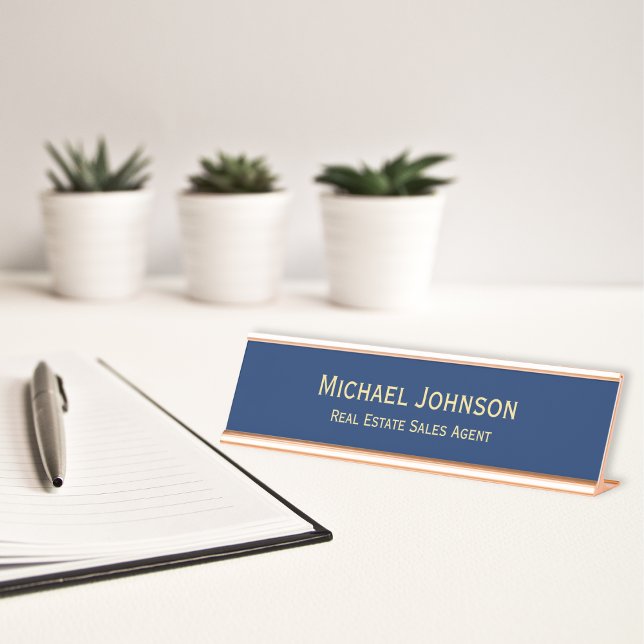 Modern Navy Blue Gold Professional Business Office Desk Name Plate (Modern Navy Blue Gold Professional Business Office Desk Name Plate)
