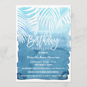 Modern Navy Blue Gold Simple Brushstrokes Birthday Invitation