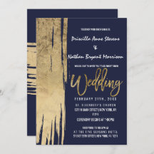 Modern Navy Blue Gold Simple Brushstrokes Wedding