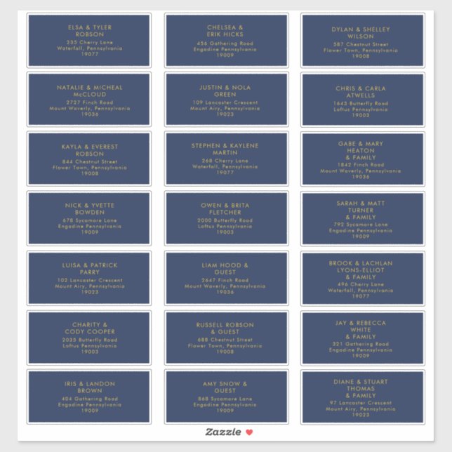 Modern Navy Blue | Gold Wedding Guest Address (Sheet)