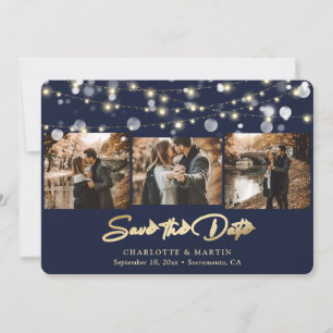 Modern Navy Blue Gold Wedding Photo Save The Date