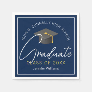 Modern Navy Blue Graduate Custom Graduation Party Napkin